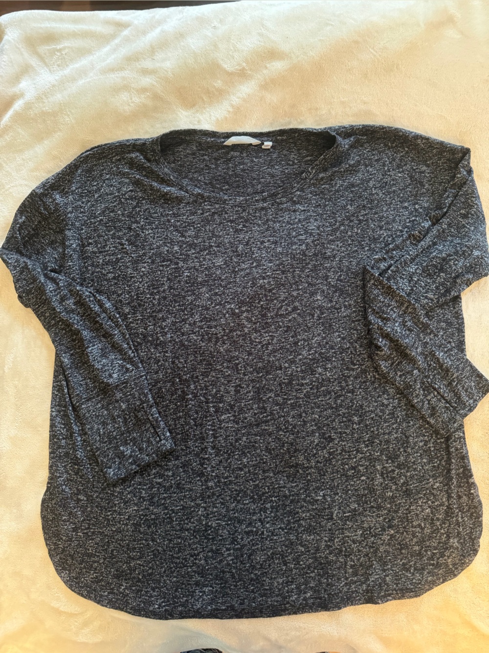 Super Soft Heathered Black-Grey Long Sleeve Pullover Crewneck Top - 1X